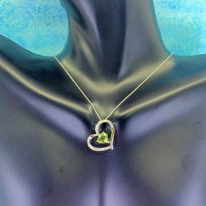 14K Gold Peridot & Diamond Heart Pendant